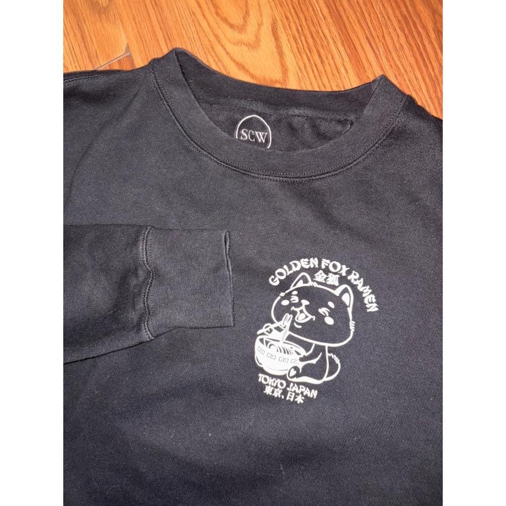 SCW Black‎ Ramen Fox Tokyo Japan Graphic Crewneck Sweatshirt Mens Medium
